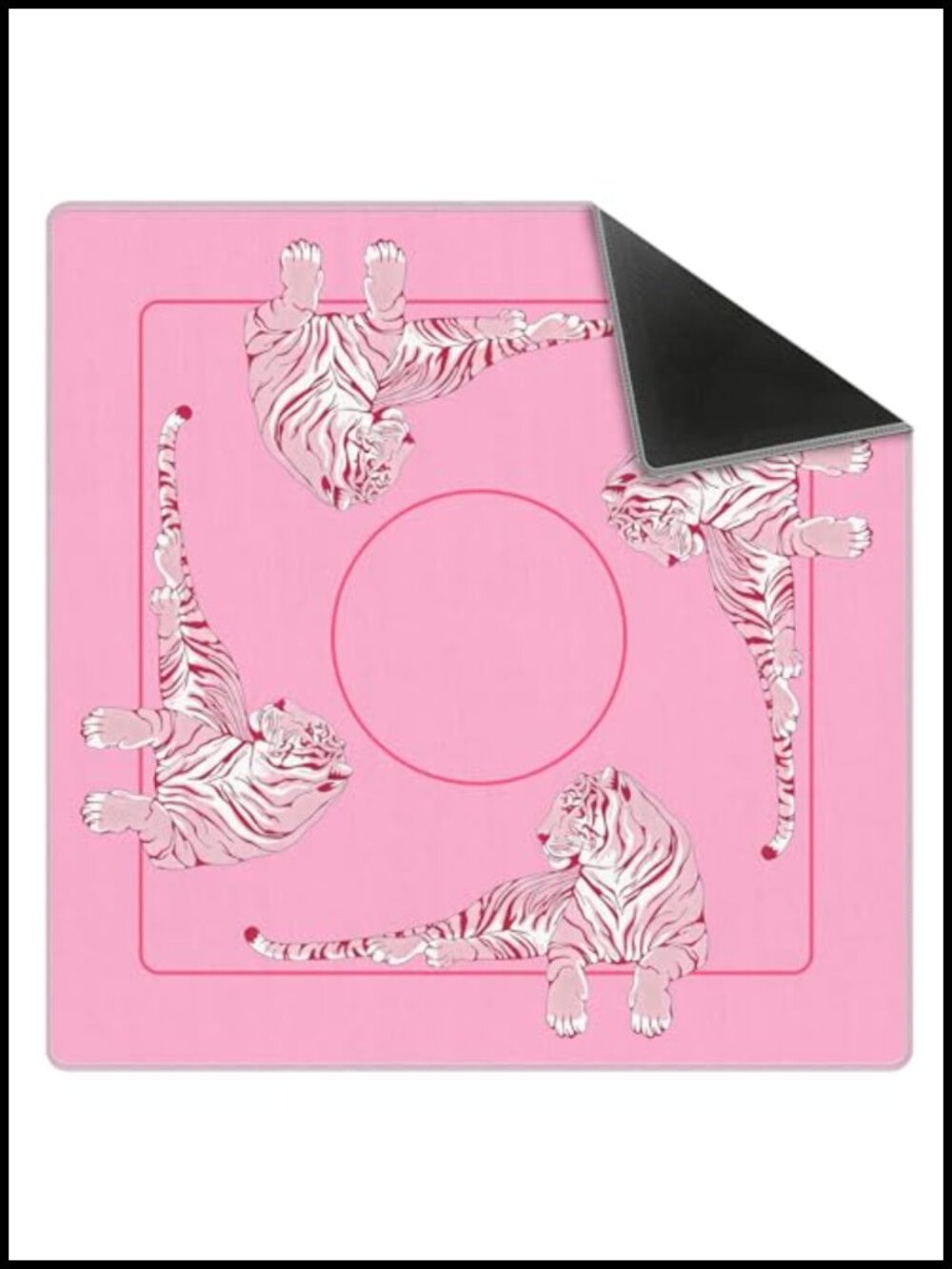 Pink Tiger Mahjong Mat 31.5x31.5 Non-Slip Noise Reduction Tabletop Game Mat